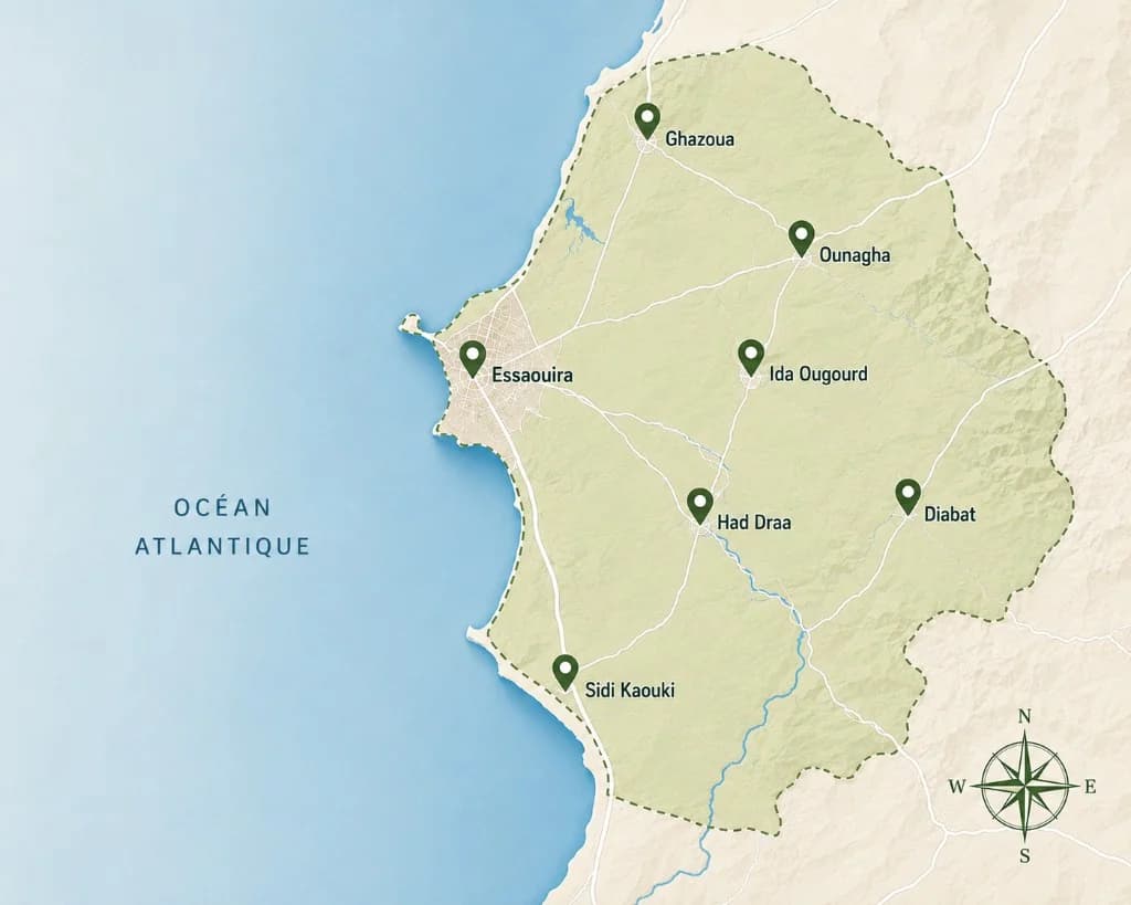 Carte de la zone d'intervention Casa Ibiza — Essaouira et environs